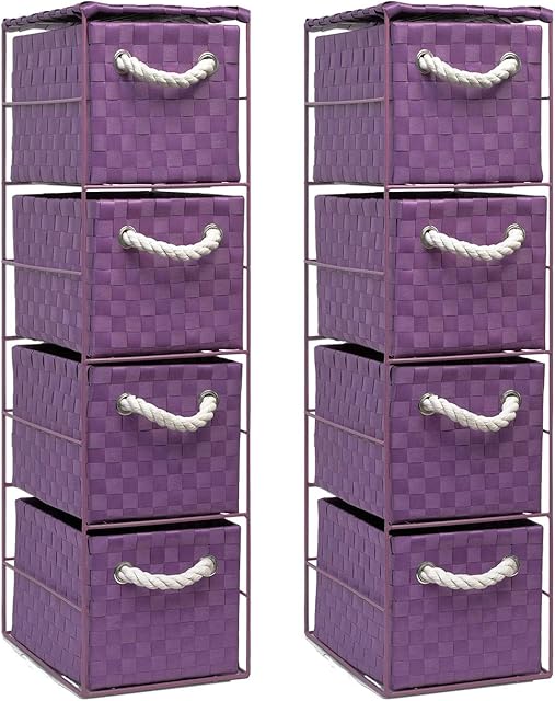 2 x 4 Drawer Storage Cabinet Unit for Bedroom/Bathroom/Home/Office (Purple)