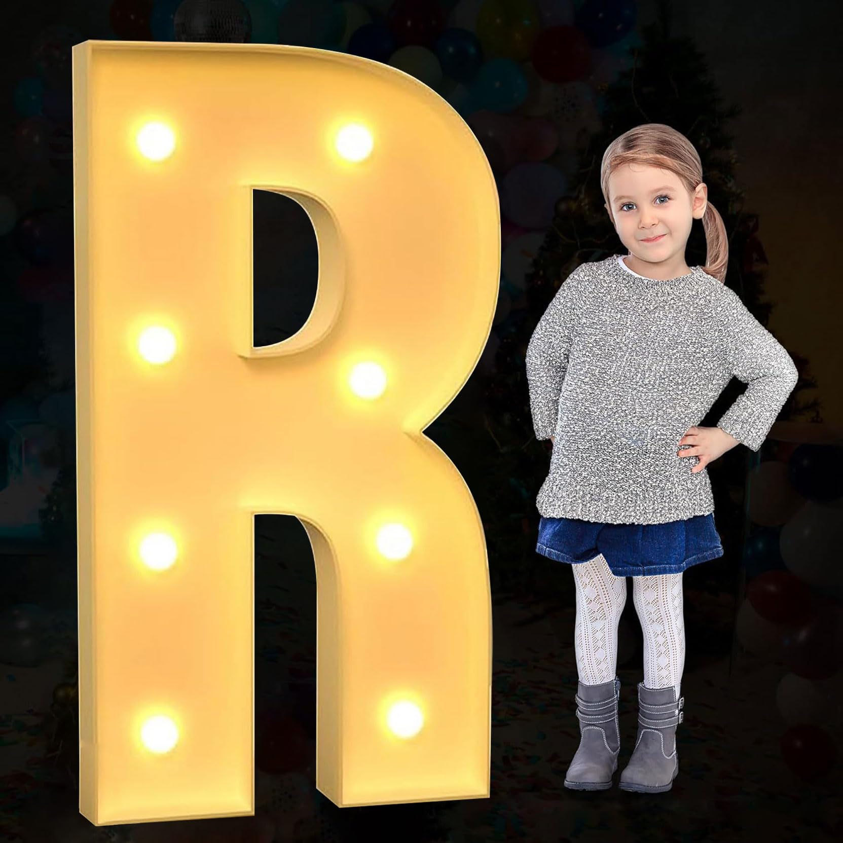 Large Marquee Letter Light Up, Decorative LED Alphabet Lights, Party Decor Pre-cut Foam Board Set for Wedding Birthday Holiday, Letter R, 70cm-2.3ft — image 1