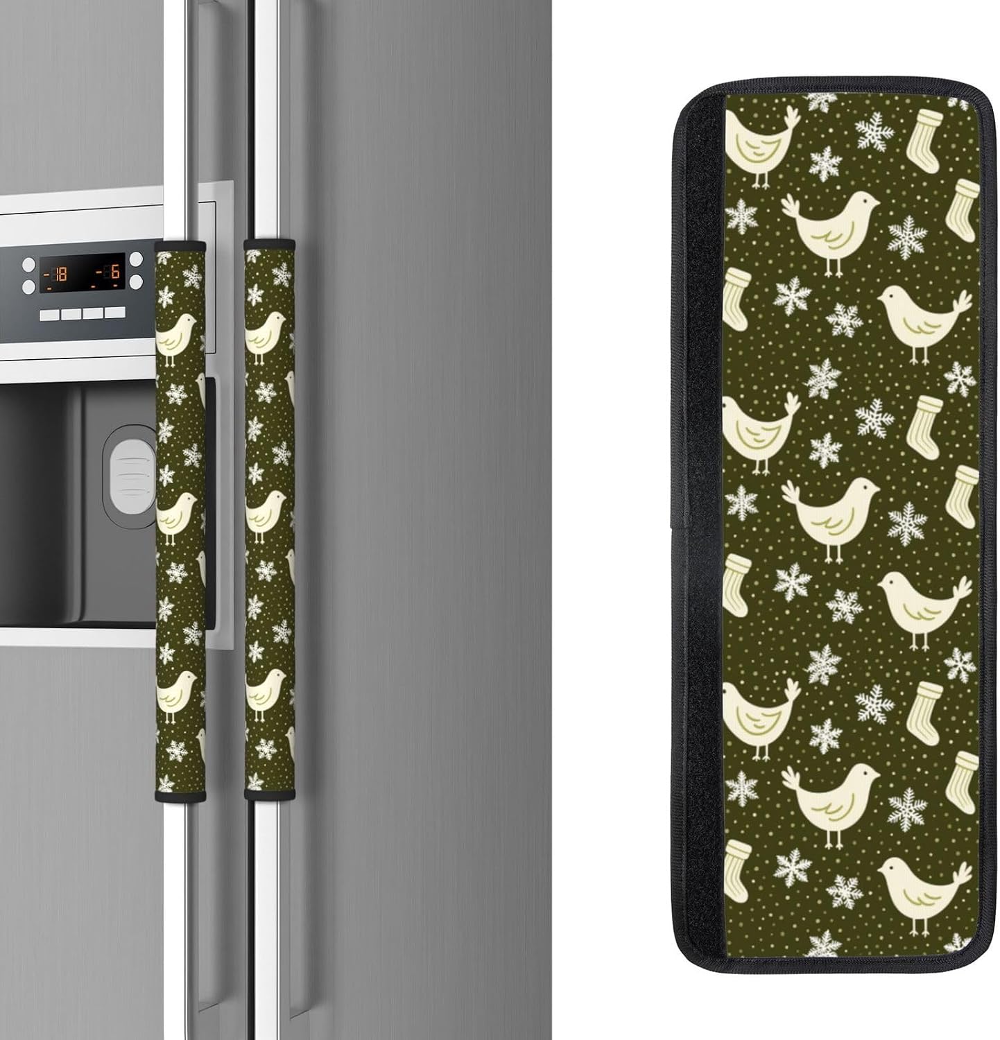Christmas Refrigerator Handle Covers Bird Sock Snowflake Green Fridge Handle Covers Set of 2 Refrigerator Door Handle Covers for Kitchen Decor Door Handle Covers for Oven Dishwasher