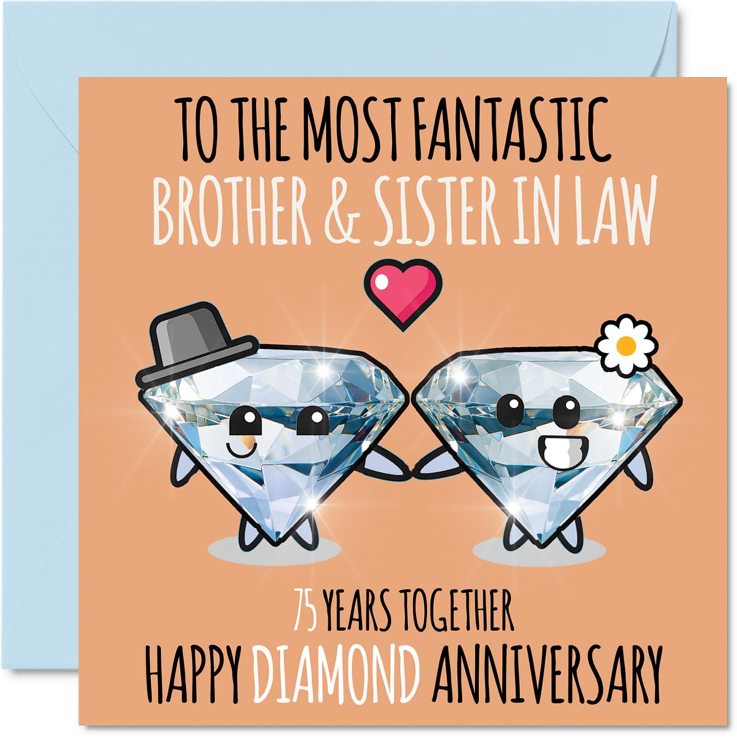 Cute Diamond Anniversary Card for Brother & Sister In Law - 75 Years Together - Happy 75th Wedding Anniversary Cards for Sister In Law Brother, 145mm Greeting Cards Anniversaries