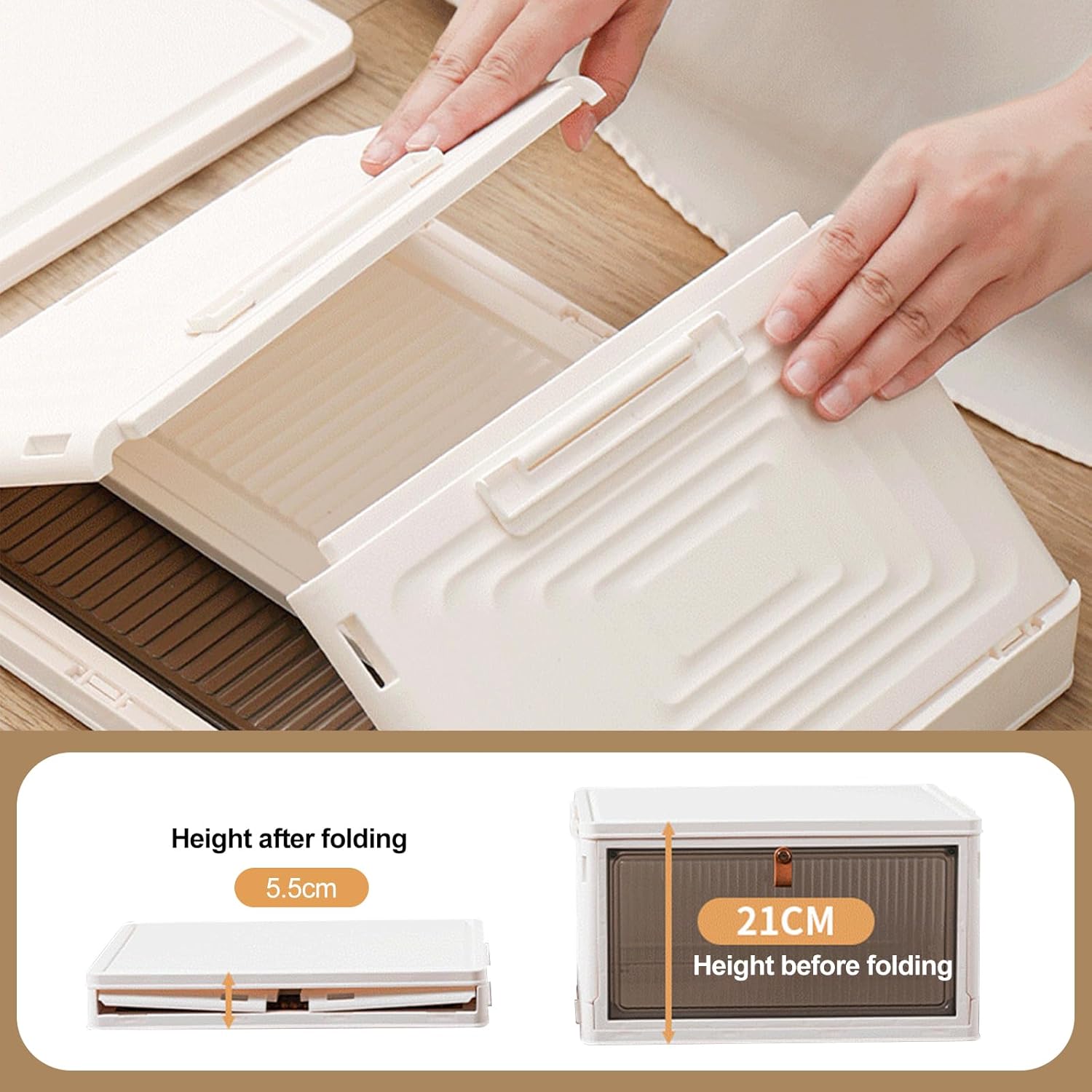 Ergocar Foldable Storage Boxes, Transparent Plastic Storage Boxes with Lid, Stackable Large Capacity Organiser, Thick and Durable, for Bedroom, Wardrobe, Office, Garage