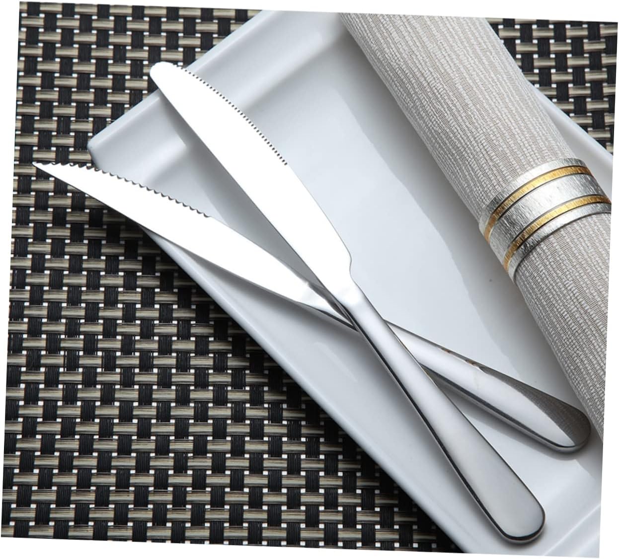 Cabilock 12pcs Stainless Steel Set Steak Knives Serrated Hammered Silverware Dinnerware Easy Care