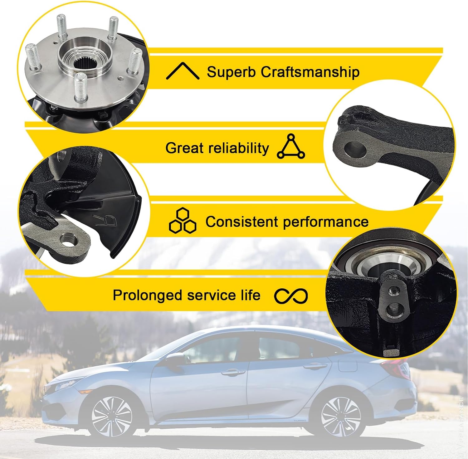 LK098 Front Right Passenger Side Steering Knuckle Wheel Hub Bearing Assembly Compatible with Honda Civic 1.8L 2012-2016, 51211-TR3-Y00 51211-TR0-A00