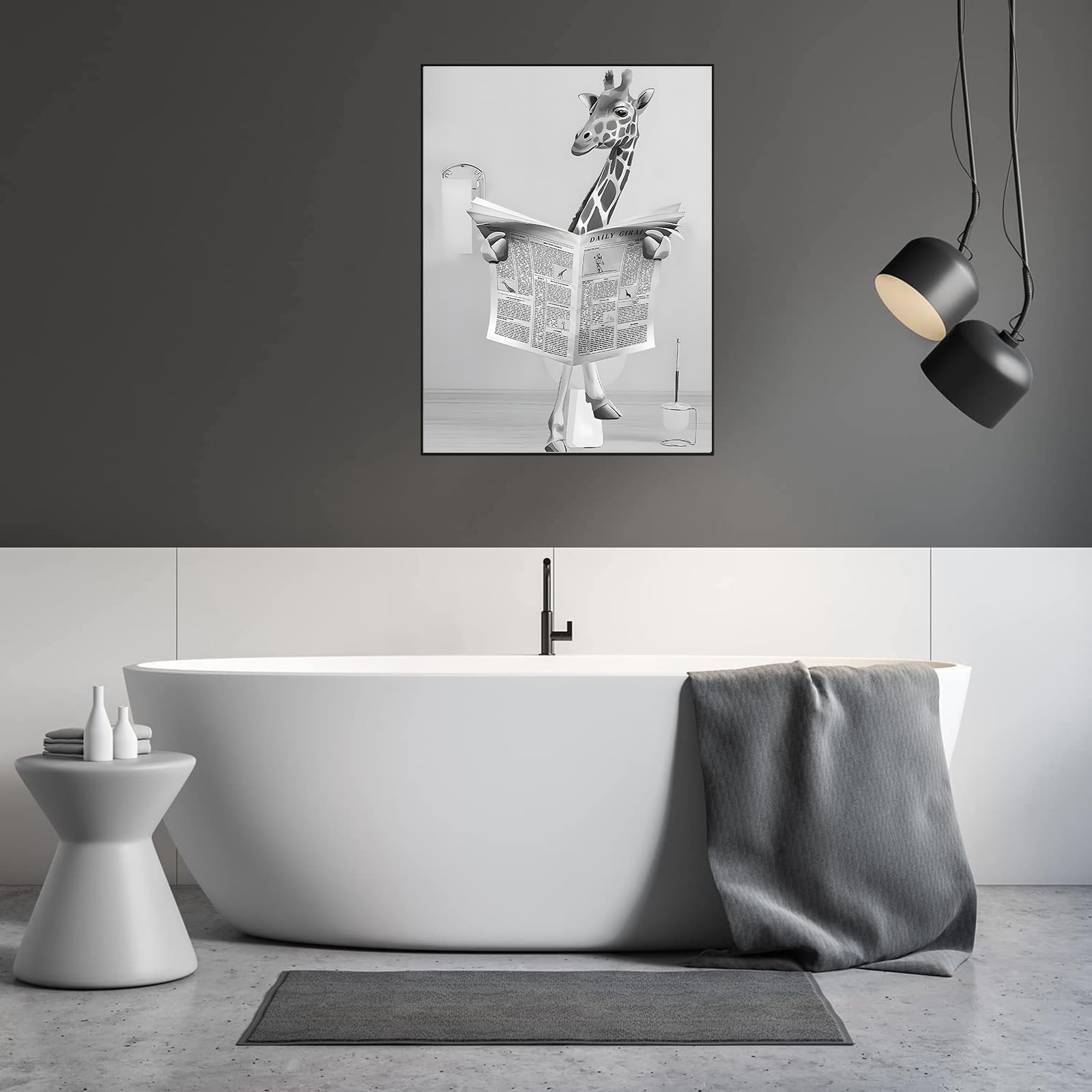 LYBOHO Black White Scottish Highland Cow Bathroom Pictures Funny Animal in the Bathtub Canvas Pictures for Living Room Bathroom Bedroom Decorative Frameless (1 Piece-30 cm x 40 cm - Image 2