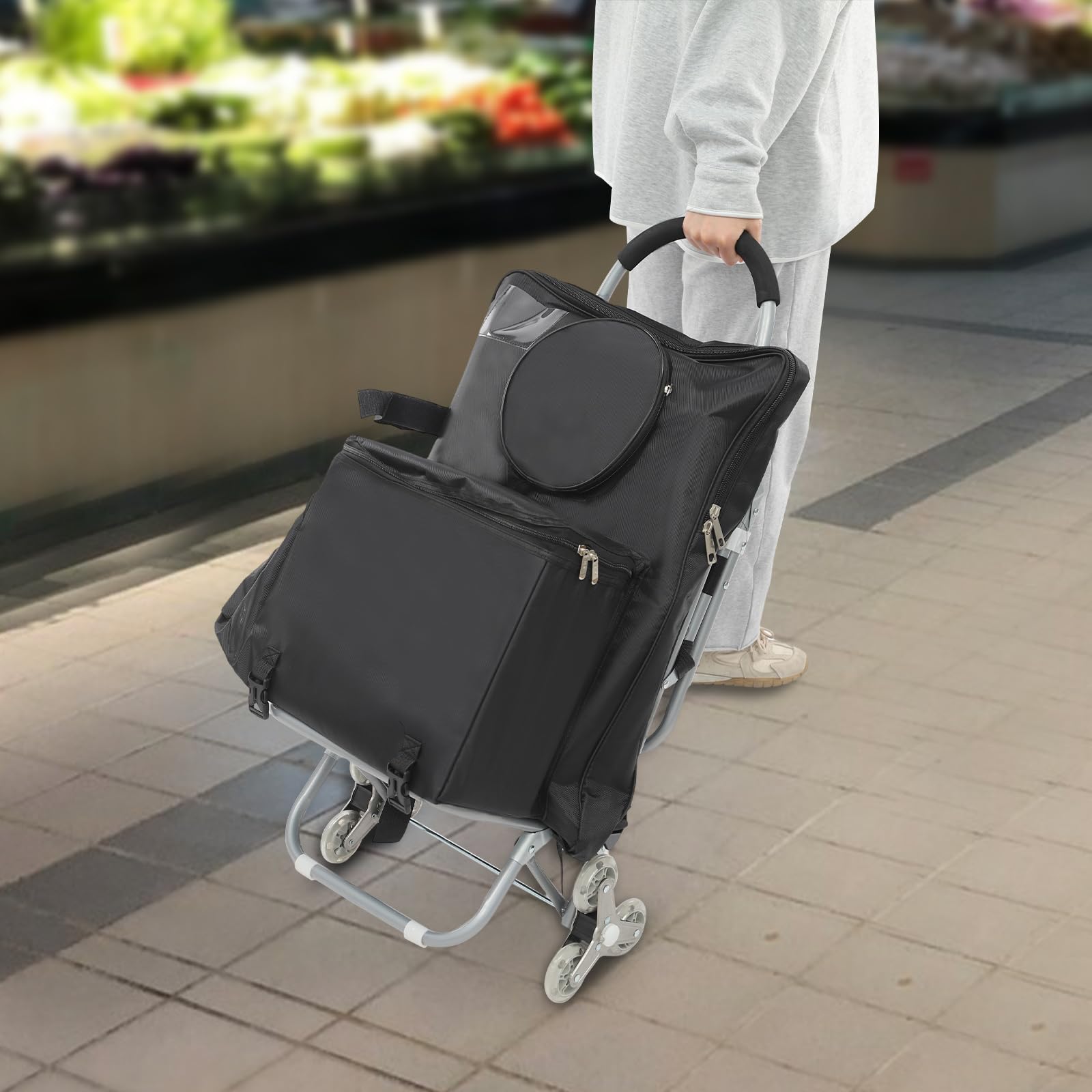 Chariot d'art d'extérieur avec sac à dessin | Design à 3 roues pour escaliers et routes | Studio de peinture mobile (noir) | Acier + tissu Oxford | 43 x 93 cm | Idéal pour la peinture en plein air et