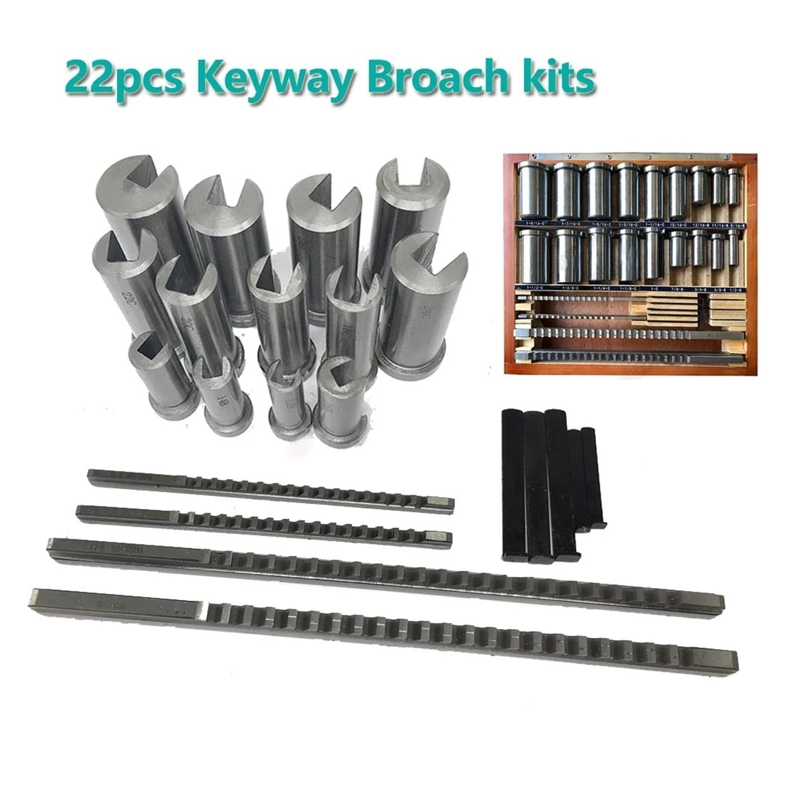 Kit de 22 brochas de chavetero de 4 mm, 5 mm, 6 mm y 8 mm de empuje, 13 casquillos y 5 calzas for mecanizado de metales CNC. Resistencia al calor