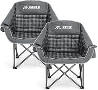 Huskfirm 2 Pack Oversized Padded Camping Chairs Heavy Duty 450lbs Foldable w/ Cooler Bag Cup Holder Portable Lawn Chair Grey