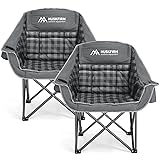 2 Pack Camping Chairs Oversized Padded Camping Chair Heavy-Duty Foldable Camping Chairs with Cup Holder and Cooler Bag Portable Lawn Chair for Sports Outdoors-Support 450LBS, Grey Grey Twin Pack