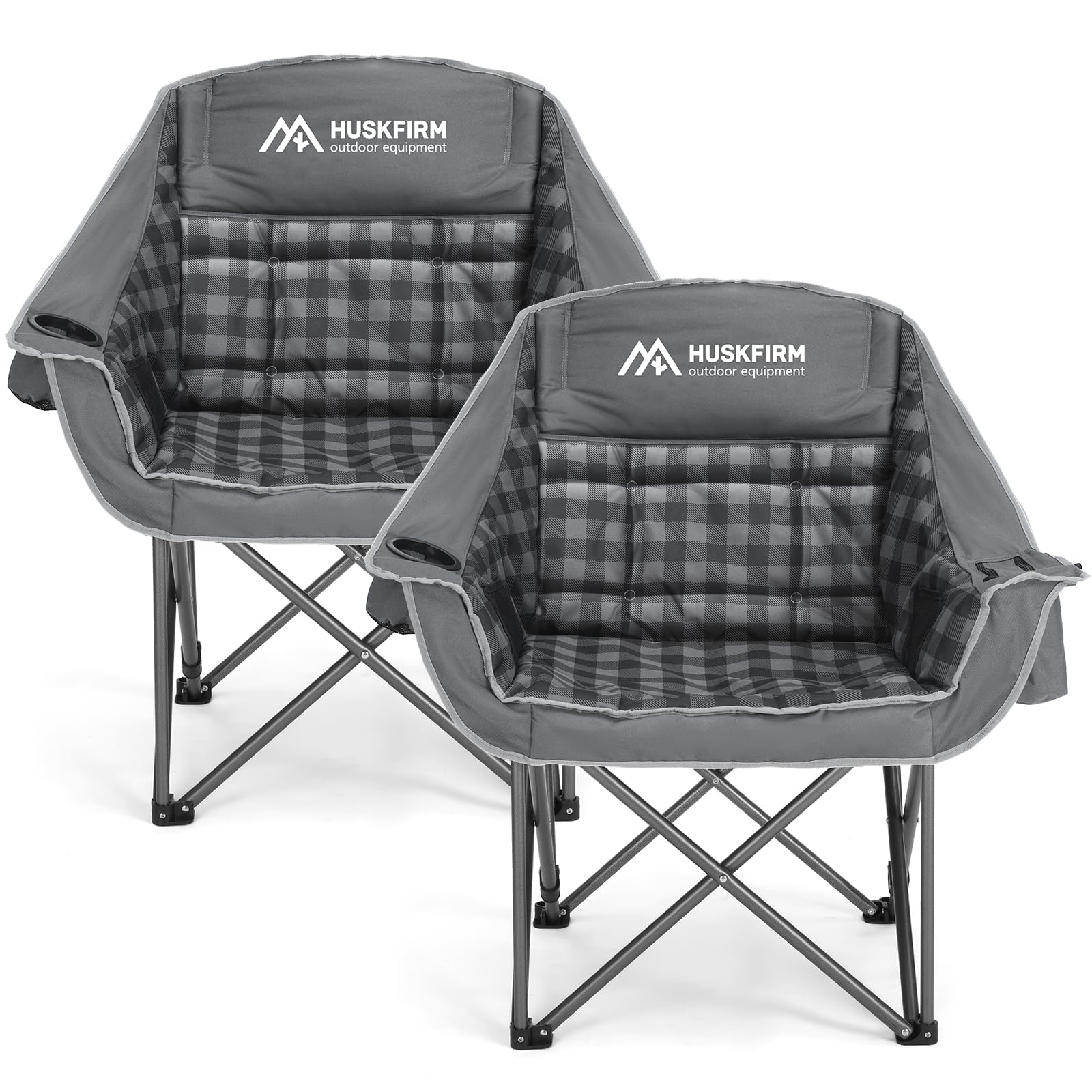 Photo 1 of ***FACTORY SEALED***Huskfirm 2 Pack Camping Chairs Oversized Padded Camping Chair Heavy-Duty Foldable Camping Chairs with Cup Holder and Cooler Bag Portable Lawn Chair for Sports Outdoors-Support 450LBS, Grey