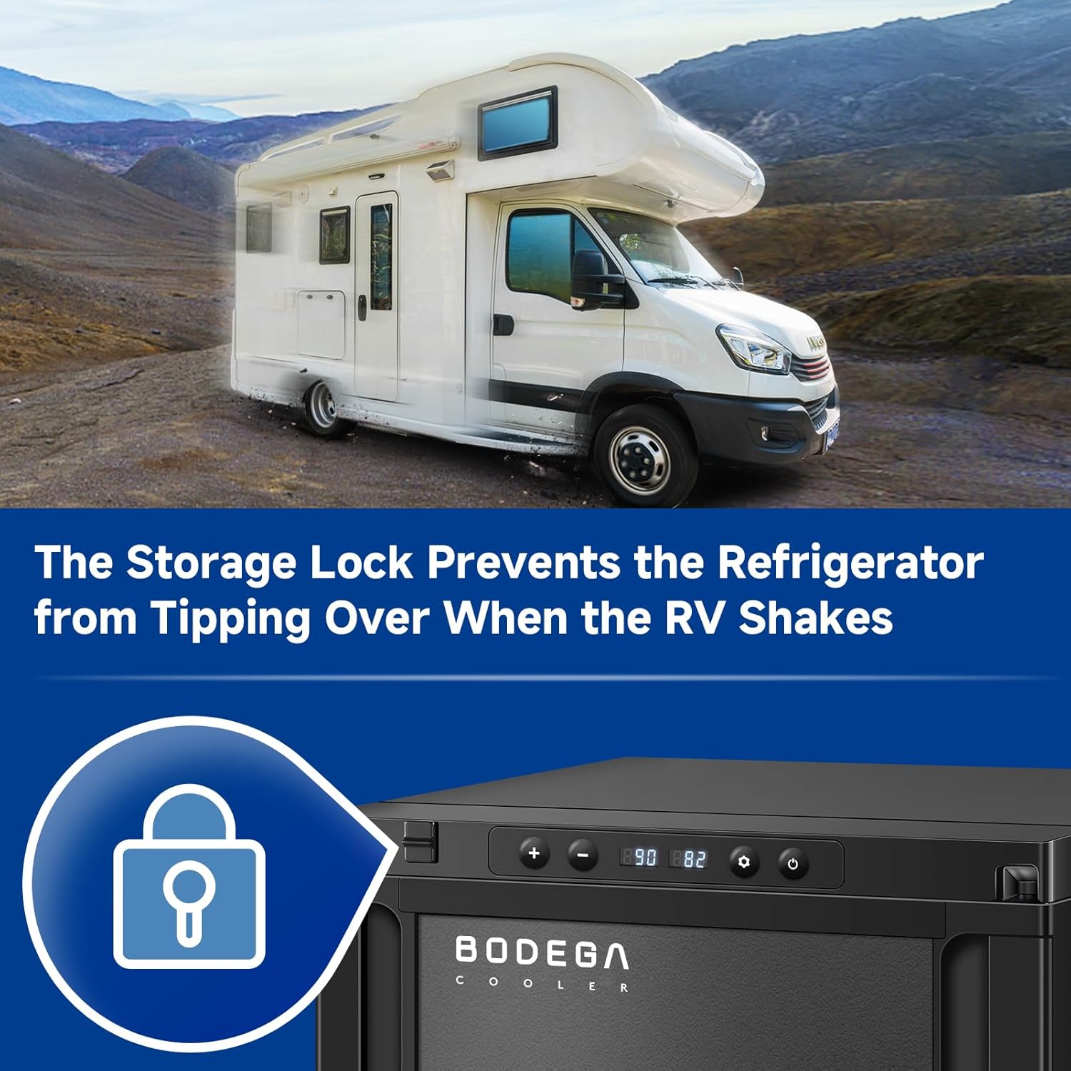 BODEGACOOLER [Upgraded] 12 Volt Refrigerator, RV Refrigerator APP Control, 45L(1.6cu.ft) RV Fridge and Freezer, Electric Cooler with Lock,(-4℉-46℉) Fridge freezer 12/24V DC for Truck,RV,Camping,Travel