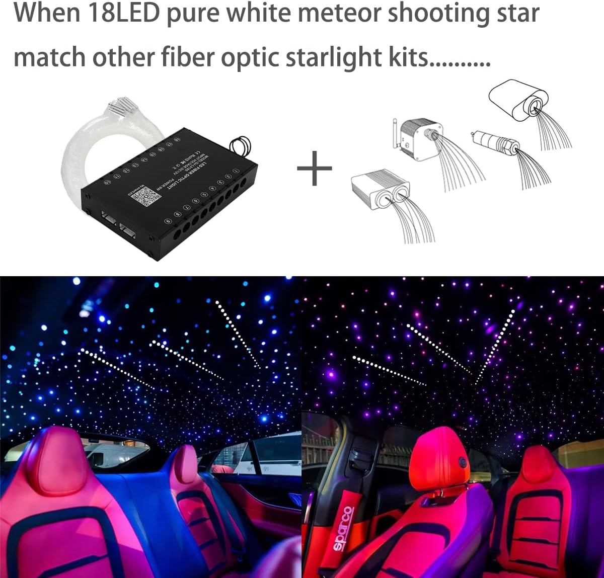 AZIMOM Pure White 18Holes Shooting Star Meteor Shower Lighting Effect Kits 144pcs*0.04in*13.1ft Optical Fibers, APP&Remote Control 9W Meteor Machine 20Modes Shooting Star Ceiling Effect