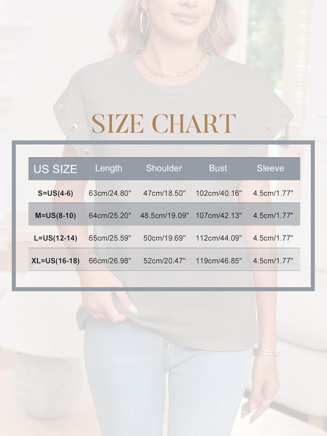 Famulily Womens Crewneck Cap Sleeve with Grommet Detail Tunic Tops Casual Loose Fitting Solid Basic Tee Shirt - Image 7