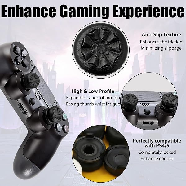 Thumb Grips for PS4 PS5 Controller, Silicone Thumbsticks High-Rise & Mid-Rise Joystick Grip Thumb Stick Caps Accessories for Playstation 4 5 FPS Increase Comfort Improved Accuracy 2Pcs Black - 3