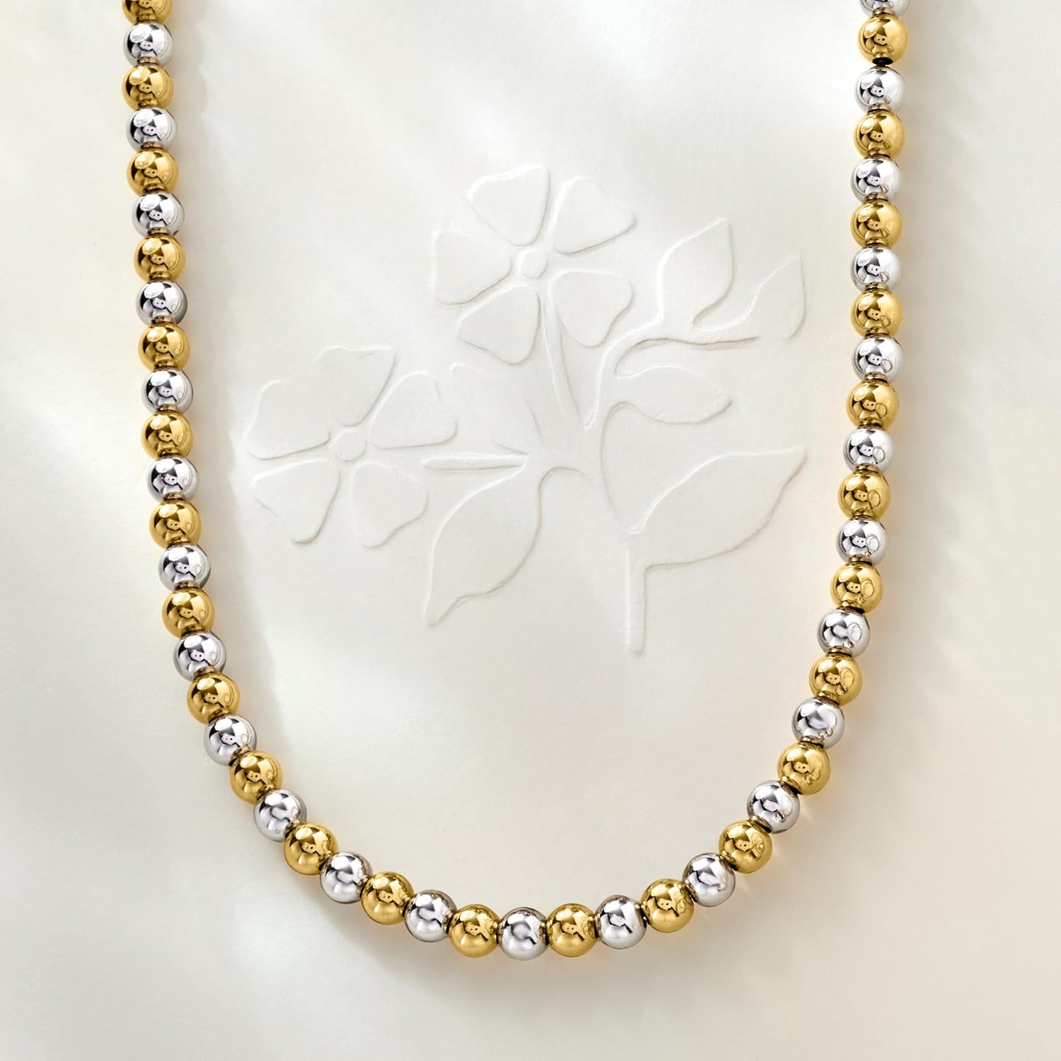 Pure Collection by Ross-Simons Italian 5mm Sterling Silver and 18kt Gold Over Sterling Bead Necklace