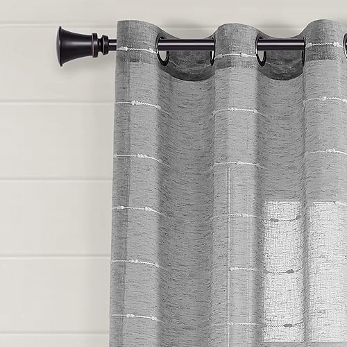 Miniatura 3 de Lush Decor Farmhouse - Par de paneles de cortinas traslúcidas con textura y ojales, 38 pulgadas de ancho x 84 pulgadas de largo, gris oscuro