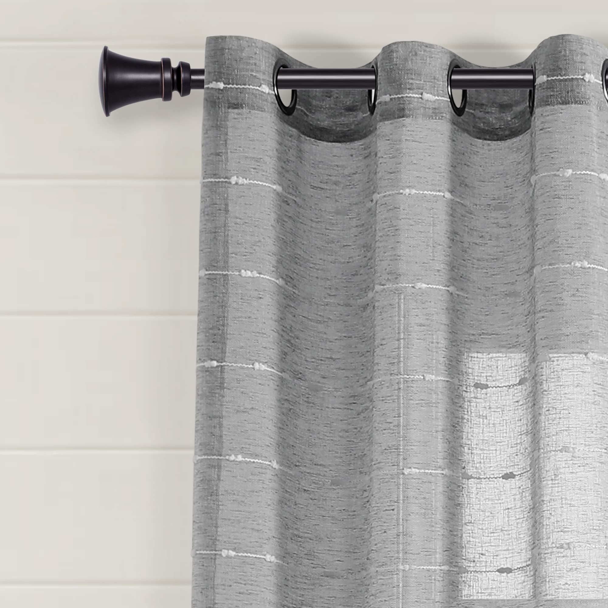 Lush Decor Paire de Rideaux de fenêtre Transparents texturés à œillets de Style Ferme, 213,4 x 96,5 cm (L x l), Gris foncé