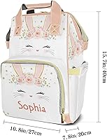 Vista 7 de Pink Bunny - Mochila para pañales con nombre, gran capacidad, multifunción, para mamá, papá, unisex, niño y niña, Diseño 1, Mochilas Daypack