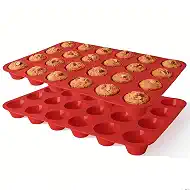 Silicone Muffin Pans for Baking Nonstick 2 Pcs, 24 Cup Mini Cupcake Pan, Food-Grade Silicone Baking Molds for Cupcakes, Freezer, Red