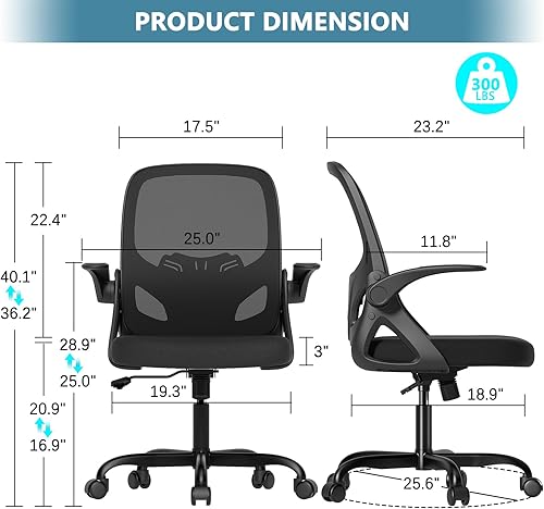 Miniatura 17 de Silla de dibujo alta con anillo reposapiés para el hogar y el trabajo, silla ergonómica de oficina para el hogar con brazos abatibles y soporte