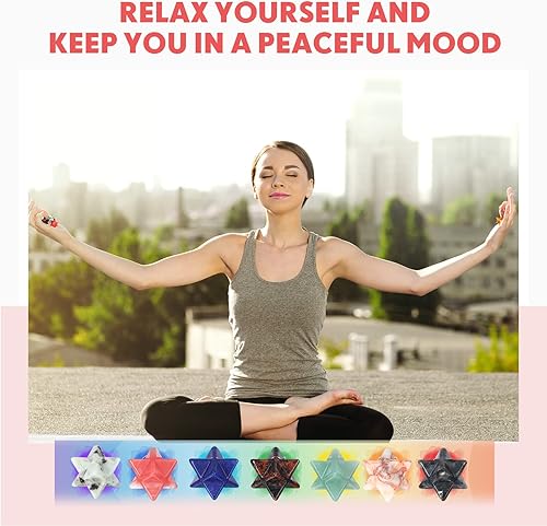 Miniatura 5 de Nuenen 25 piezas de piedras de preocupación de cristal Merkaba a granel de 0.7 pulgadas y piedra curativa tallada Merkaba estrella, piedras de