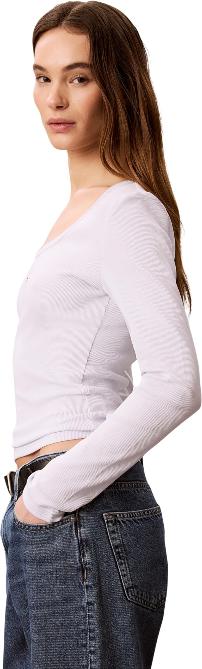 Calvin Klein LS Woven Label 2x2 Baby Rib Scoo Lv047d218g Magliette Donna