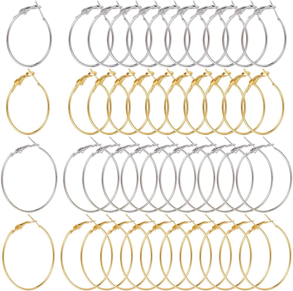 1 Box 80Pcs 4 Style Round Beading Hoops Small Hoop Earring Findings Circle Iron Hypoallergenic Gold Dangle Hoop Earrings Open Silver Hoop Earring Findings for Jewelry Making Supplies DIY