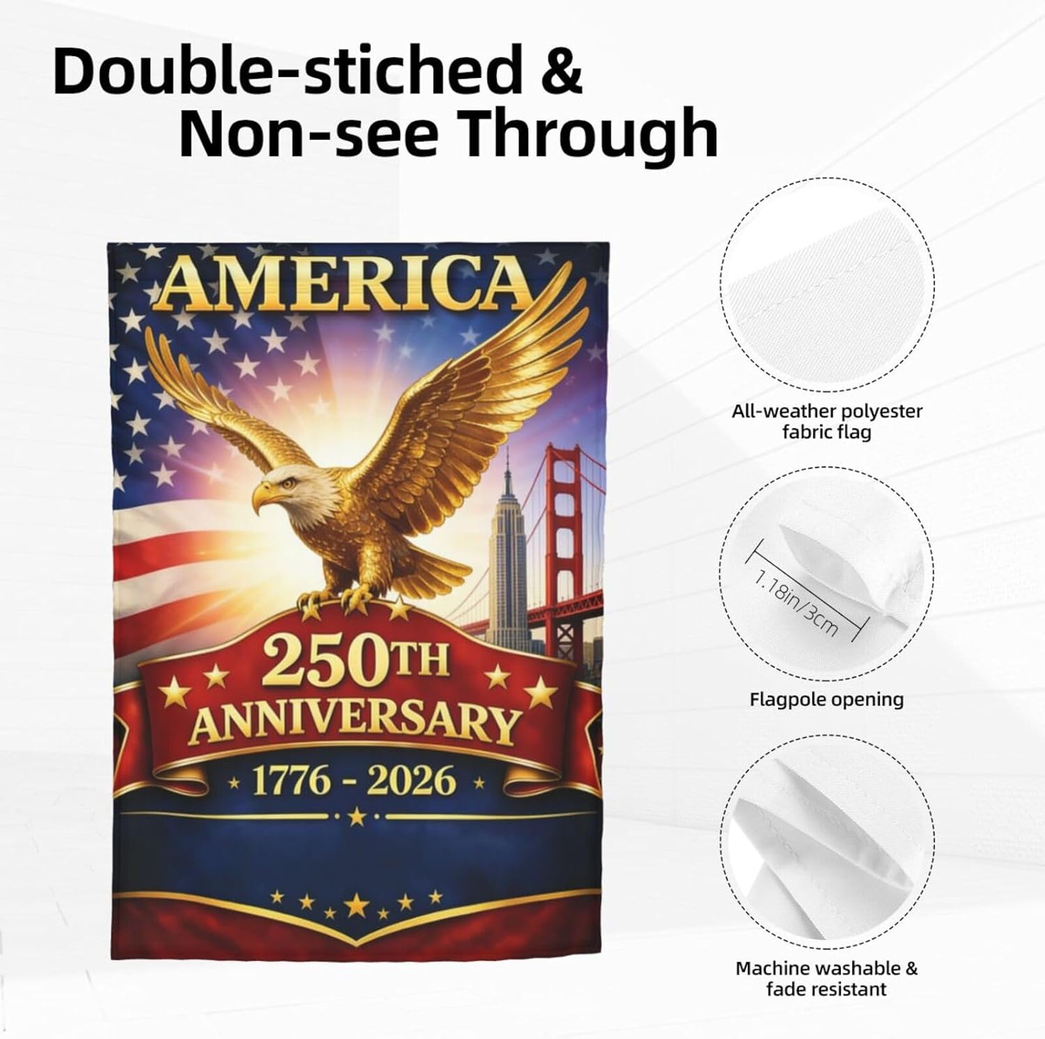 250th Anniversary Personalized Garden Flag, Custom USA Family Name Patriotic Eagle Banner, 1776-2026 Commemorative American House Flag for outside, 4th of July Gift 12 x 18 inches (Customization 1)