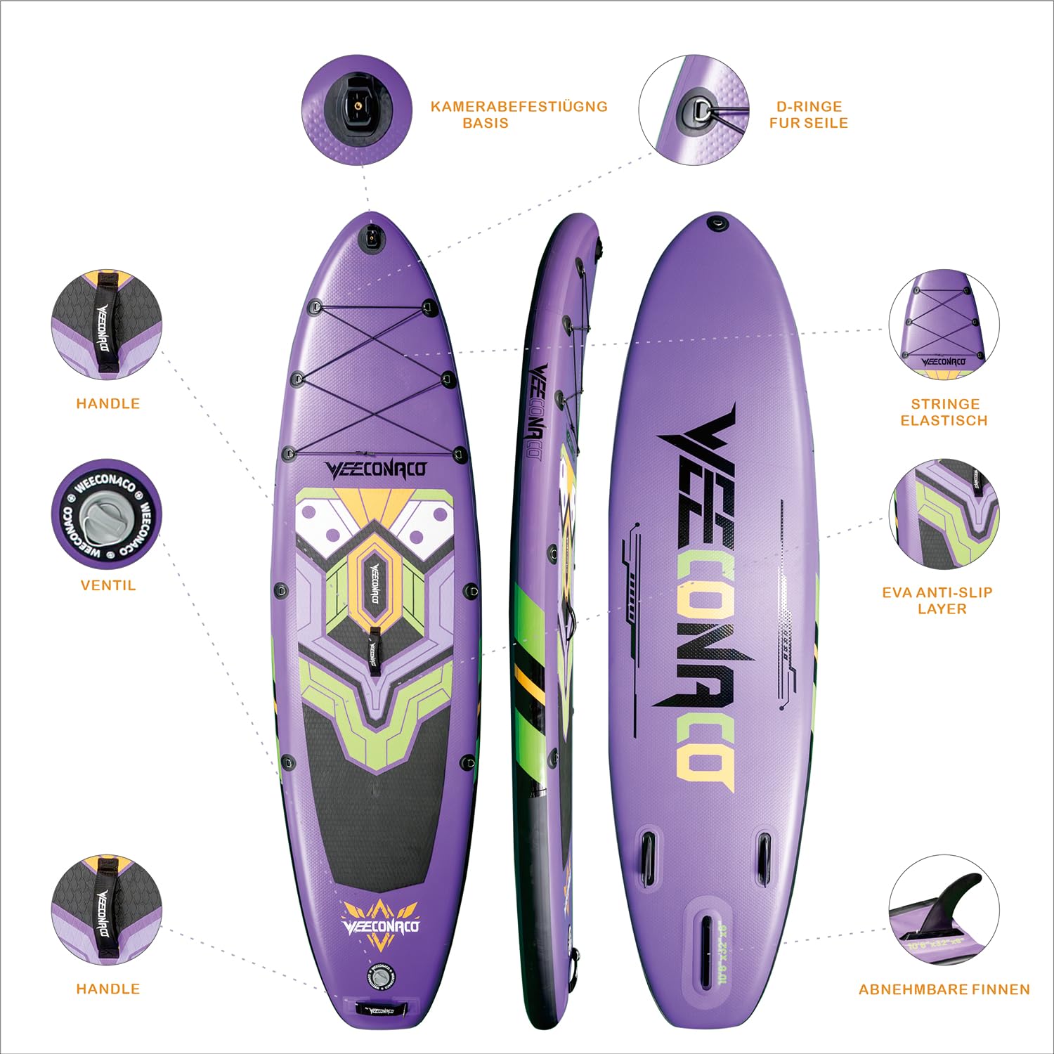 Stand Up Paddling Board Inflatable SUP Board Set, 320 x 82 x 15.5 cm, Load Weight Capacity up to 170 kg, Extra Package and Safty Line, Adjustable Paddle and Pump Included.