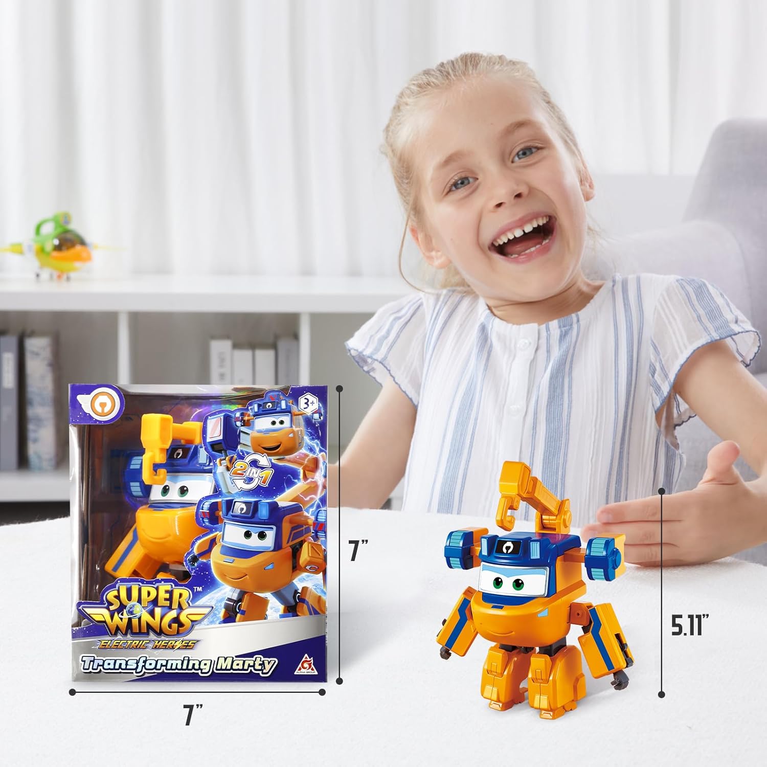 Super Wings Transformable Toys, 5 in Marty Airplane Transforming Figures, 2 in 1 Mode Rescue Bots Action Figure for 3-5 Year Old Boys Girls, Fun Plane Toys for Toddlers Kids Age 3 4 5 6 7