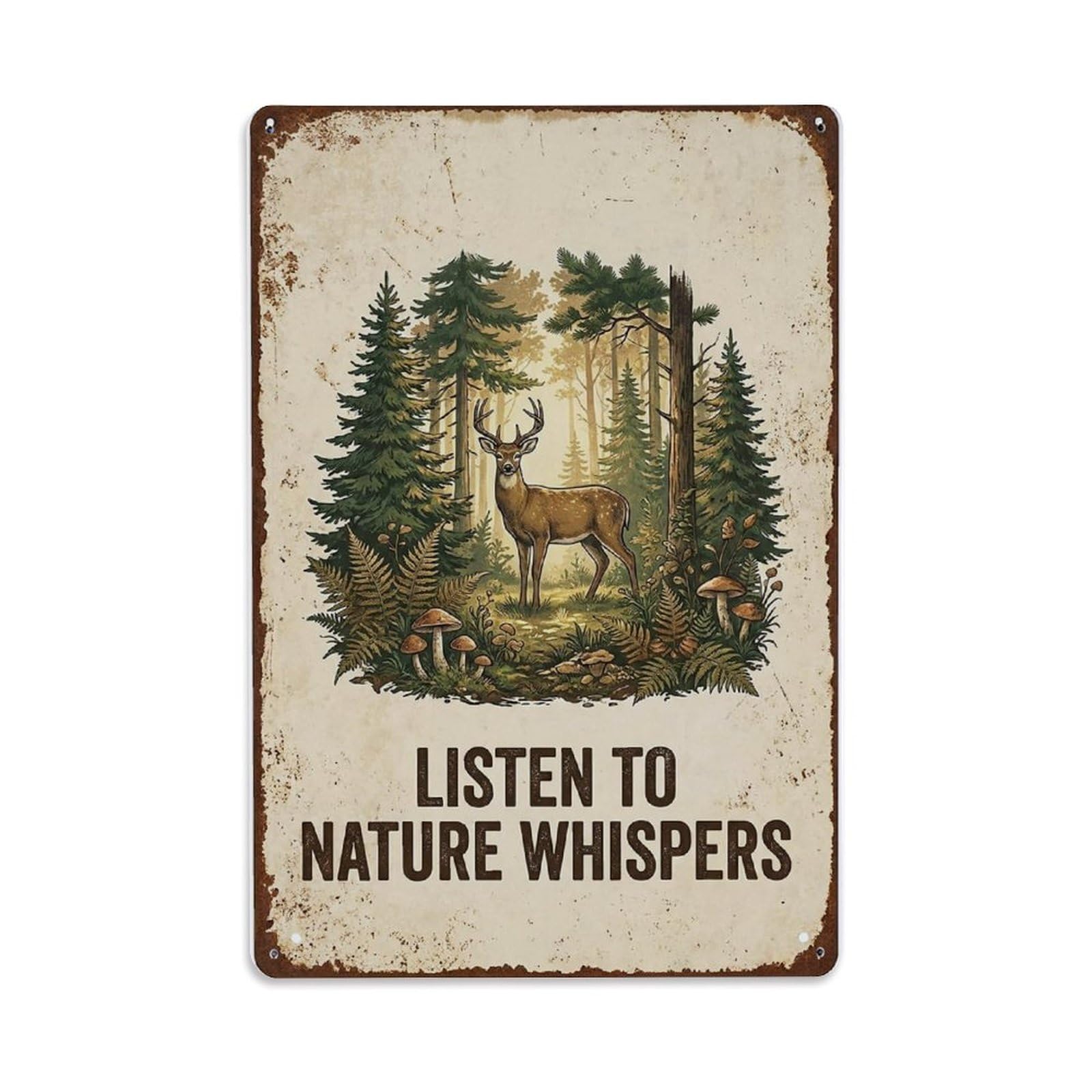 Listen To Nature Whispers Forest Metal Tin Sign Plaque Wall Decor for Cafe, Club Bar, Office, Home Garden Metal Poster 8x12Inch
