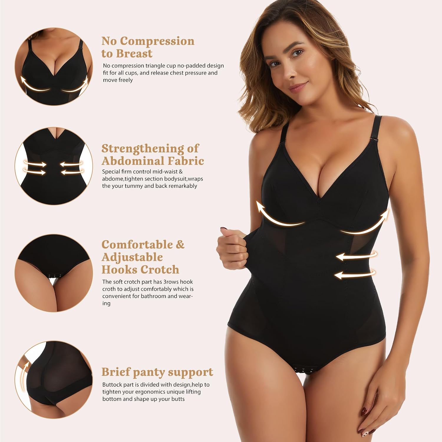JOYSHAPER Shapewear for Women Body Suit V Neck Tummy Control Shapewear Faja Body Shaper Waist Trainer Girdle Bodysuit