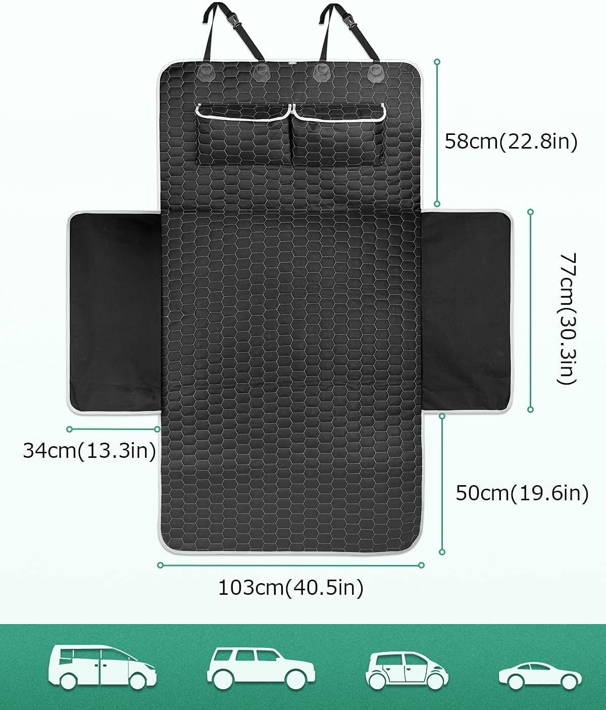 Oasser Cargo Liner for Dogs Trunk Cover, Waterproof Cargo Cover Pet Trunk Mat with Side Flaps & Bumper Protector 2 Large Pockets Nonslip Durable Soft for SUVs Sedans Vans (40.5'' x 72.8'')