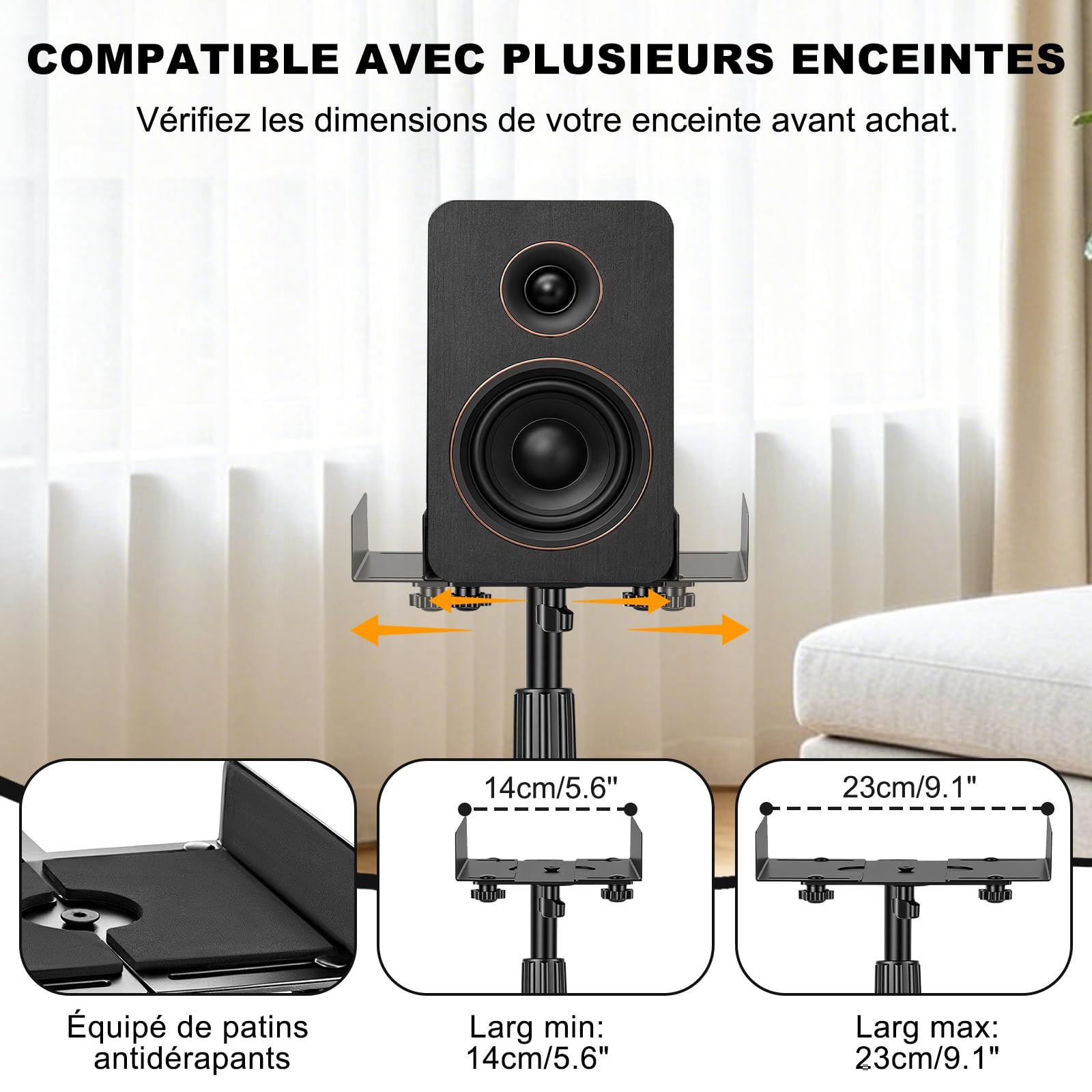 OUUTMEE Lot de 2 Support Enceinte Réglable en 3 Parties, Jusqu'à 10KG