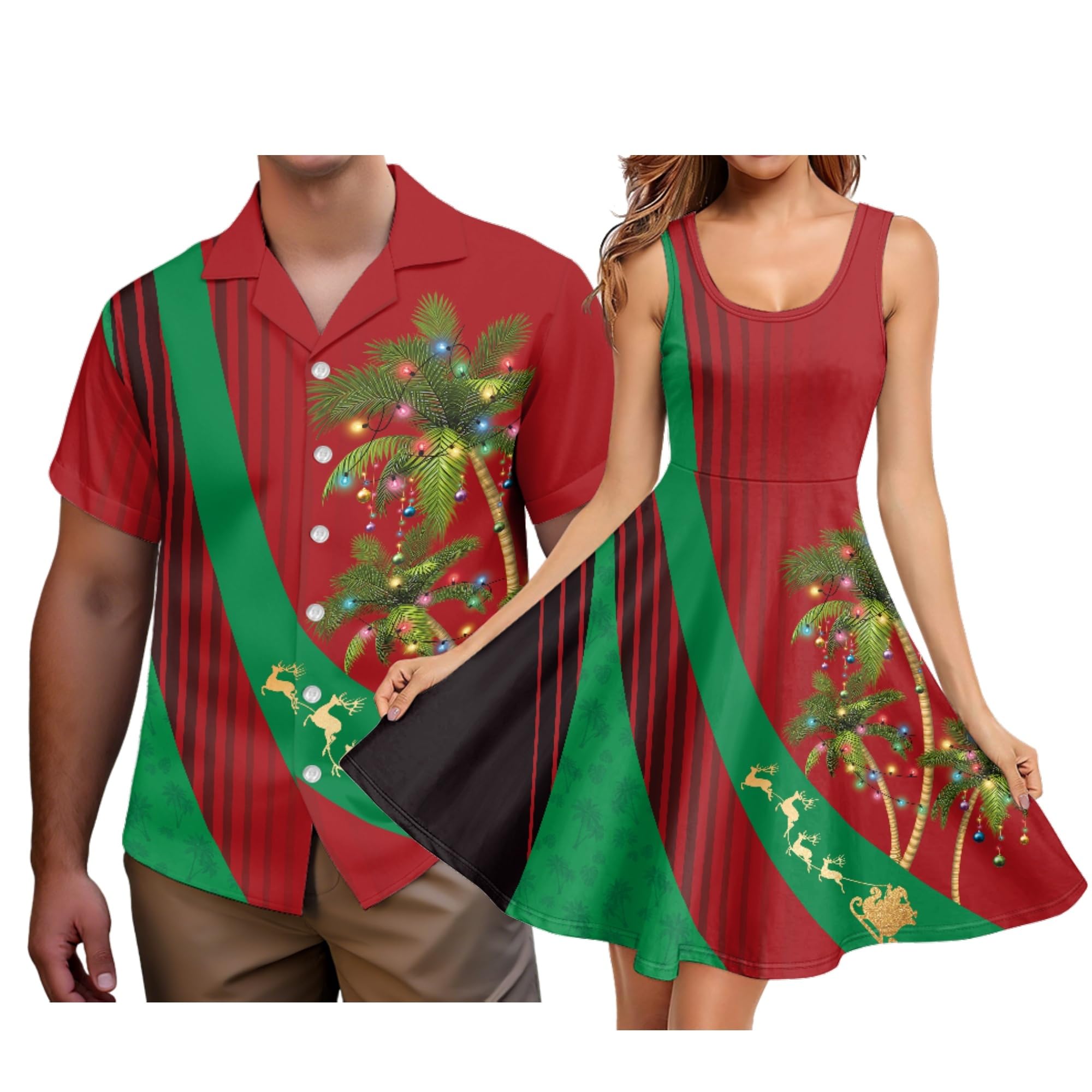 Hawaii Matching Couple Outfits Husband and Wife Clothing Fashionable Mens Casual Shirts Hawaii Dress with Soft Fabric