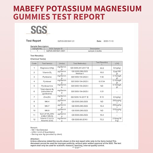 Miniatura 5 de Paquete de 2 gomitas de potasio y magnesio, suplemento de potasio sin azúcar, glicinato de magnesio de 500 mg, Ashwagandha, vitaminas D3, C, B6