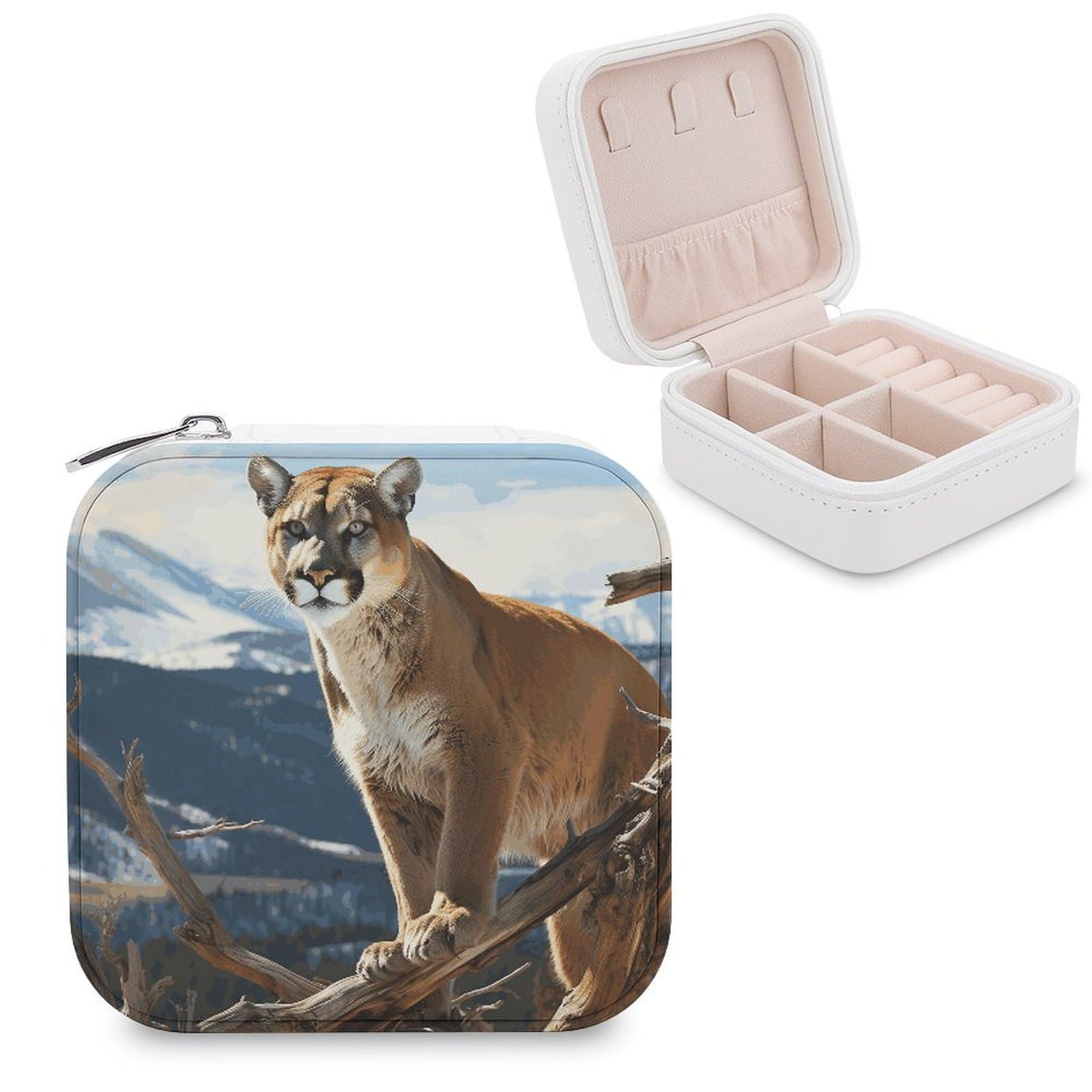 VstaDank Panther Mountain Lion Jewelry Box Beautiful Portable Ring Boxes Cute Large-Capacity Jewelry Case Jewelry Organizer for Mothers Gifts for Earrings Rings Hand Bracelet