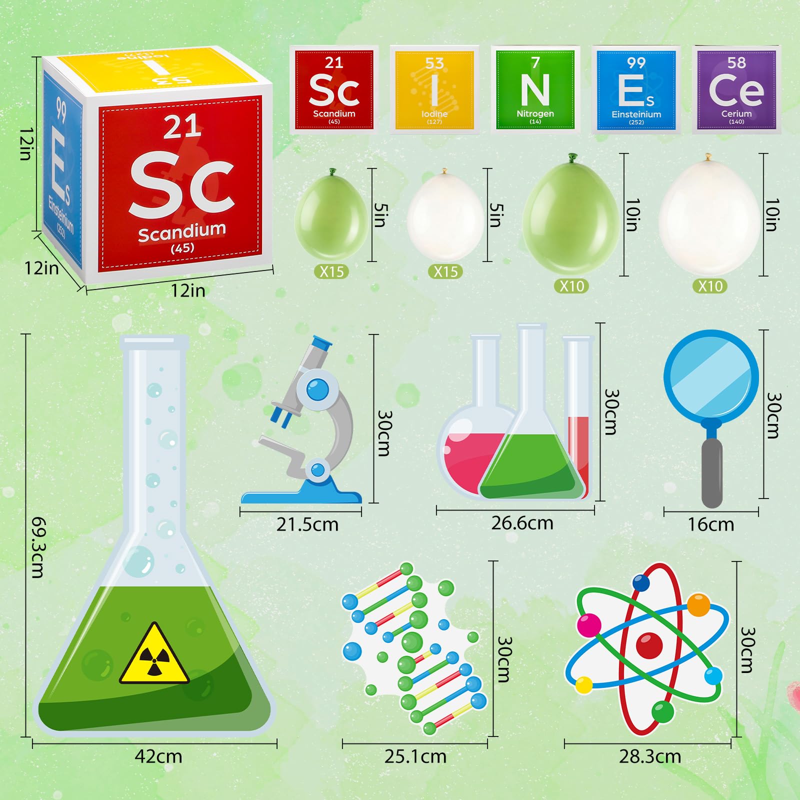 Kosiz Kit di decorazioni per feste scientifiche da 30,5 cm, per feste di compleanno, con scatole da 30,5 cm, per laboratorio di chimica, fiaschetta, per compleanno, scienziato, laboratorio, settimana