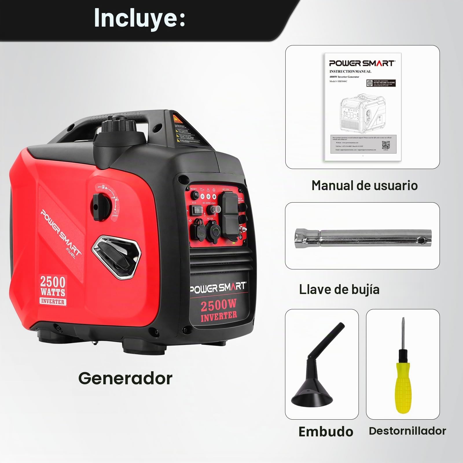 PowerSmart Generador portátil de 2500 W alimentado por gas, generador inversor súper silencioso para acampar al aire libre, RV, cumple con CARB