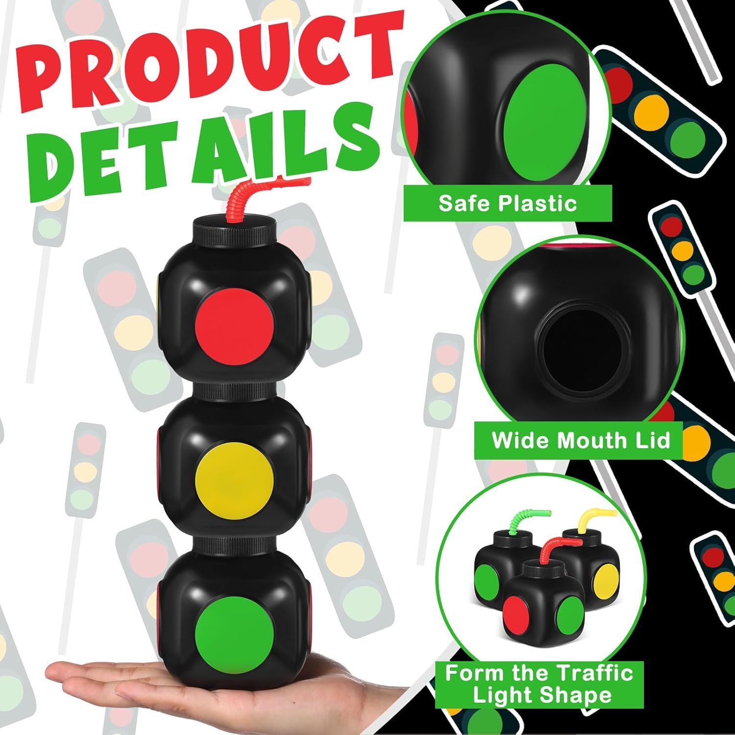 Mifoci 24 Pack Race Car Party Favor Gifts Supplies 10 oz Traffic Light Cups with Straws and Lids, Plastic Reusable Kids Traffic Theme Racing Car Birthday Party Supplies Favor