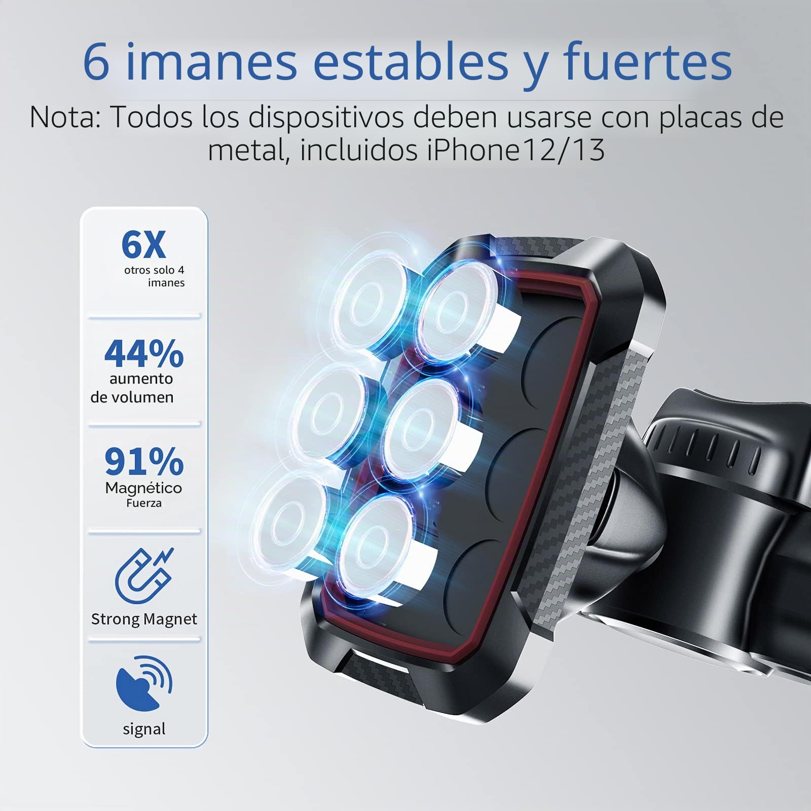 OQTIQ Soporte magnético para teléfono de Coche, Soporte para Ranura de CD con 6 imanes Fuertes, Compatible con iPhone, Samsung, Galaxy, LG y más