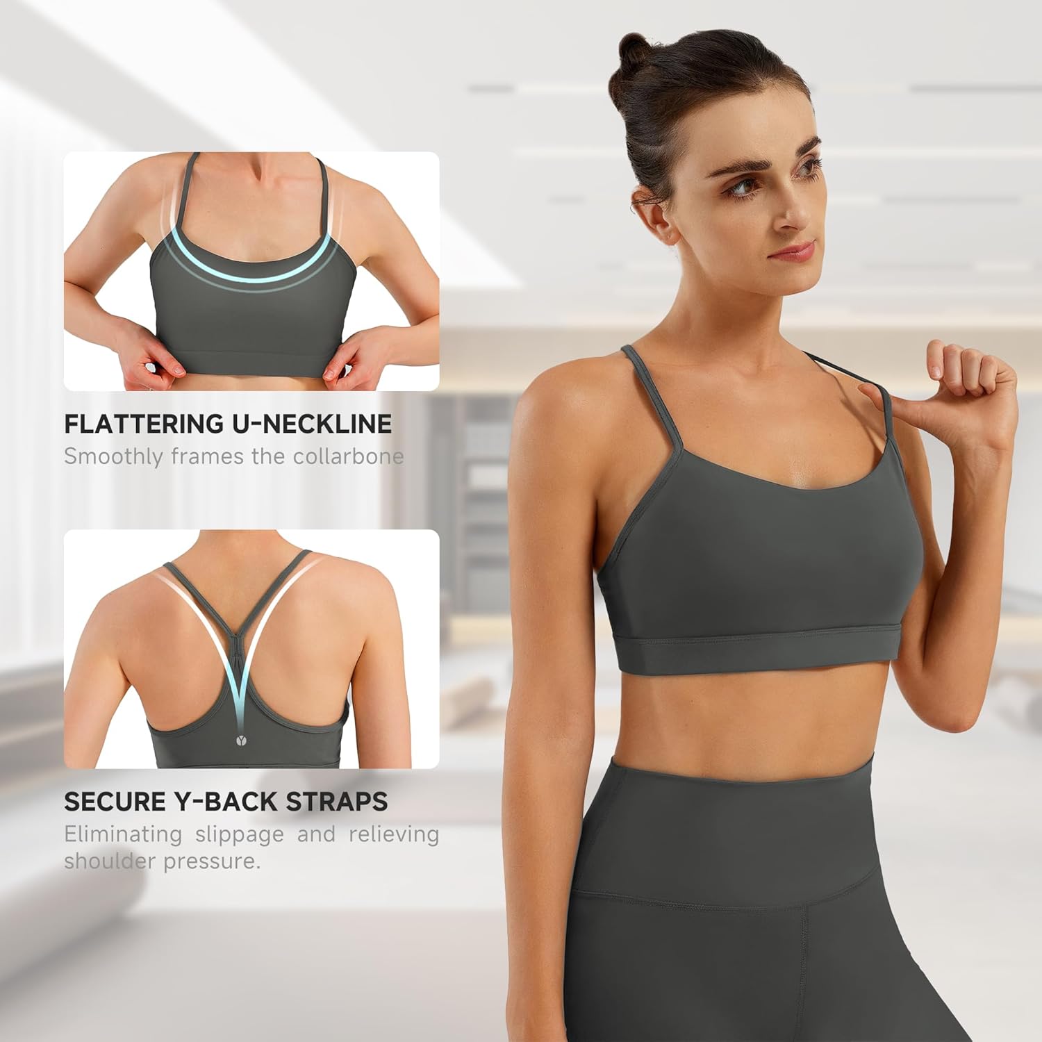 Women’s Sculpting Compression Sports Bra Y-Back Training Bra with Removable Pads Yoga Top - Image 3