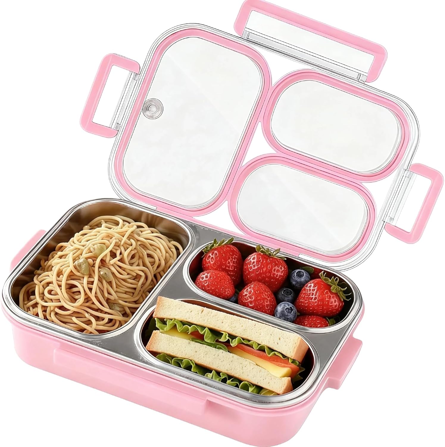 Stainless Steel Lunch Box for Kids, 3-Compartment Bento Box with Lid | Leakproof, E...