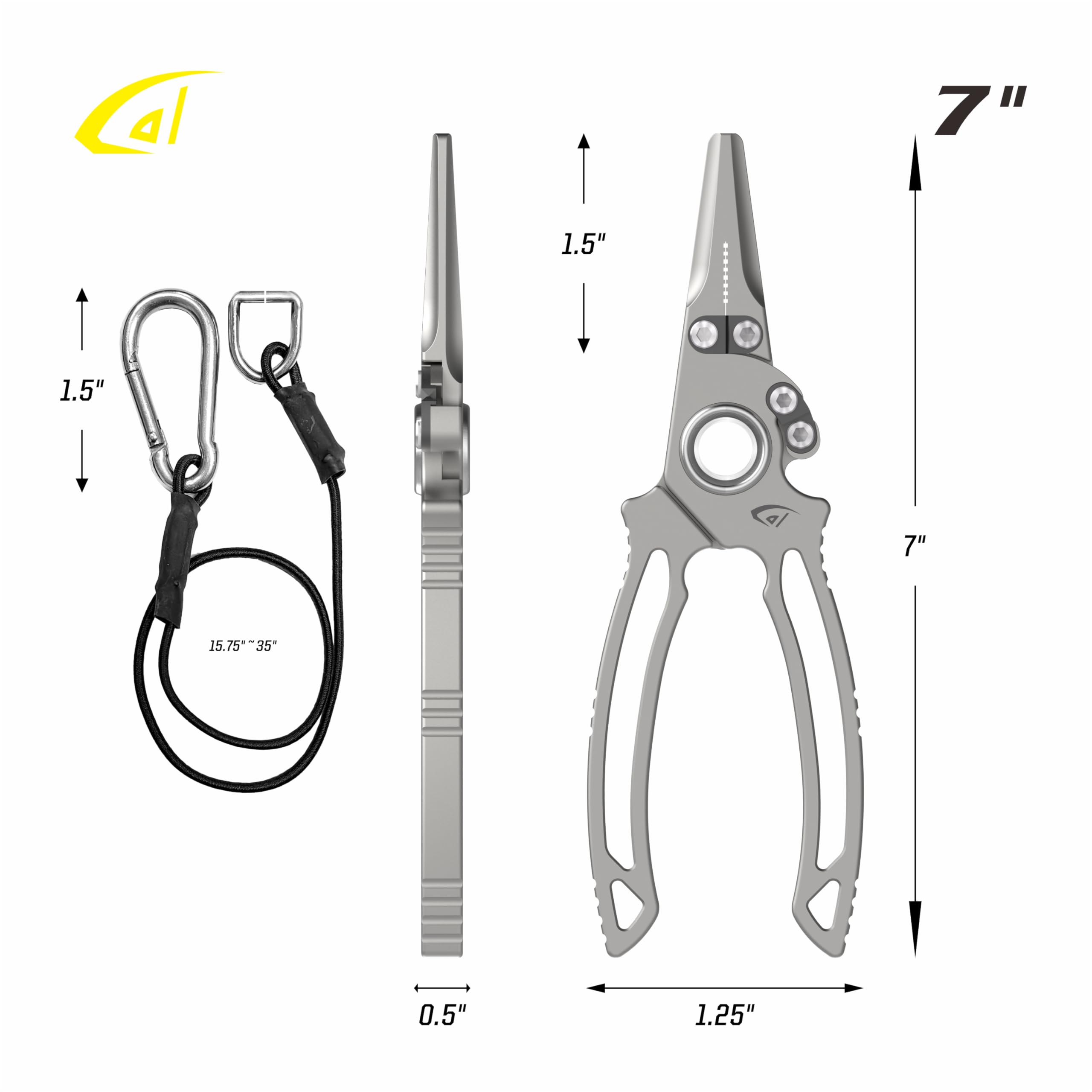 danco Titan-Doppelschneider, Angelzange mit Scheide und Umhängeband, 17,8 cm | 17,8 cm Titan-Doppelschneider, Angelzange, Wolframkarbid-Mittelschneider, Titan-Kobalt-Seitenschneider, Mantel, Schlüsselband