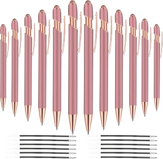 12 PCS 2 in 1 Stylus Ballpoint Pen with Stylus Tip, 1.0 mm Black Ink Metal Pen Stylus Pens for Touch Screens (Rose Gold & Gold)