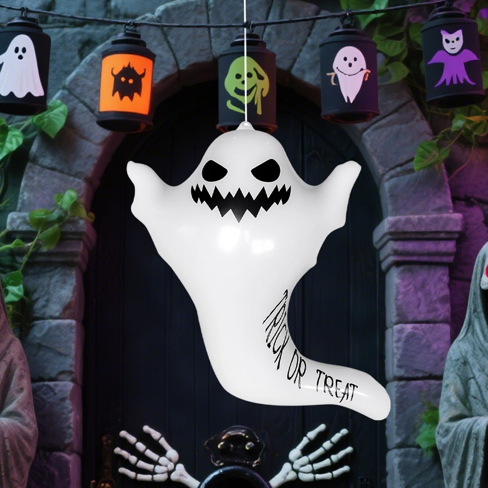 Figurine de Gonflable à Suspendre, Décoration D'Halloween Effrayante, Ballon En PVC, pour Le Jardin, Fantôme Blanc