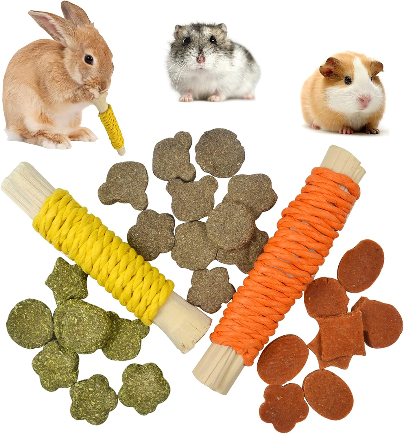 Fansisco Rabbit Chew Toys Small Animal Treats Molar Teeth Grinding Toy Sweet Bamboo Timothy Carrot Rye Flavor Chewing for Chinchillas…