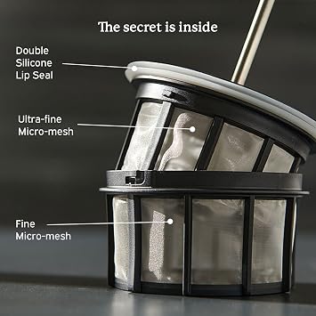 ESPRO - P7 French Press - Double Walled Stainless Steel Insulated Coffee and Tea Maker with Micro-Filter - Keep Drinks Hotter for Longer (Brushed Stainless Steel, 32 Oz) Cleaning Powder
