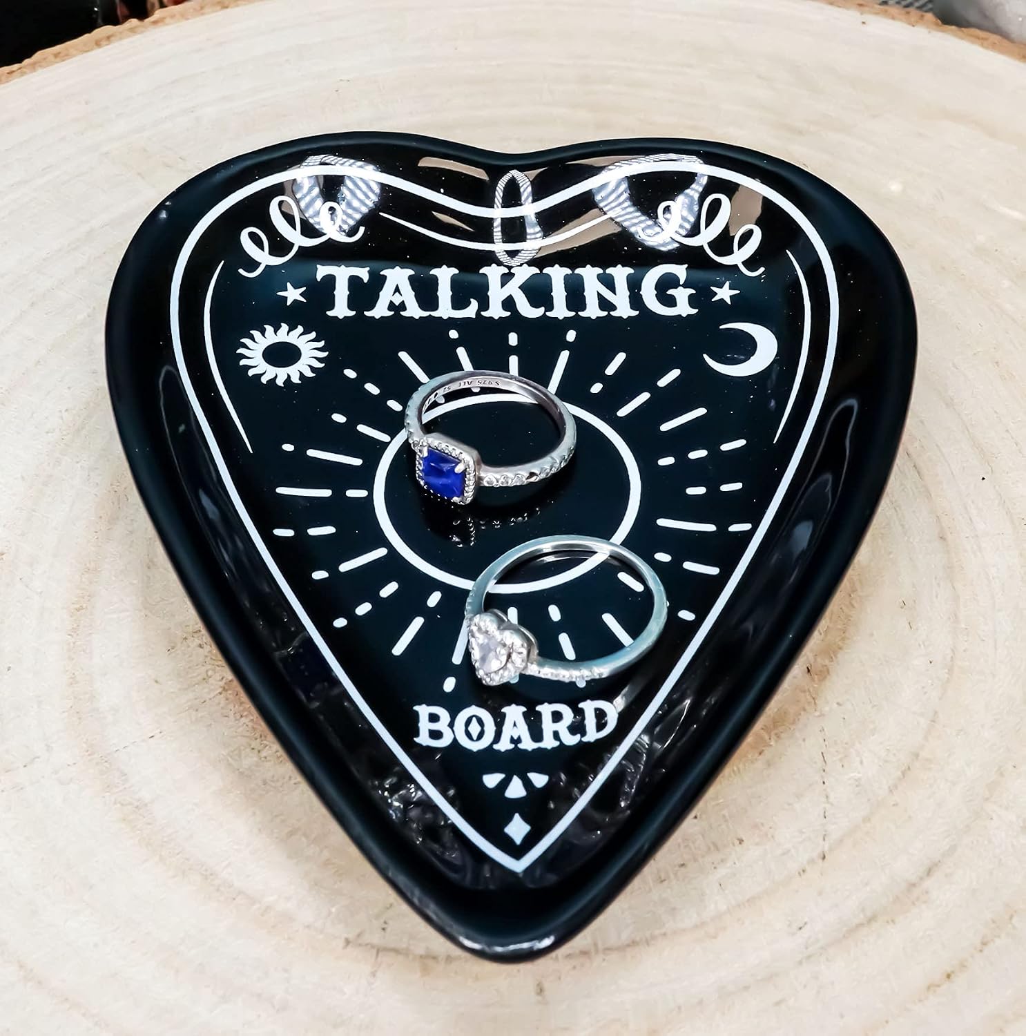 Ebros Gift Wicca Occult Paranormal Talking Board Ouija Planchette Gothic Heart Shaped Trinket Jewelry Dish Bone China Ceramic 4.75" By 4"