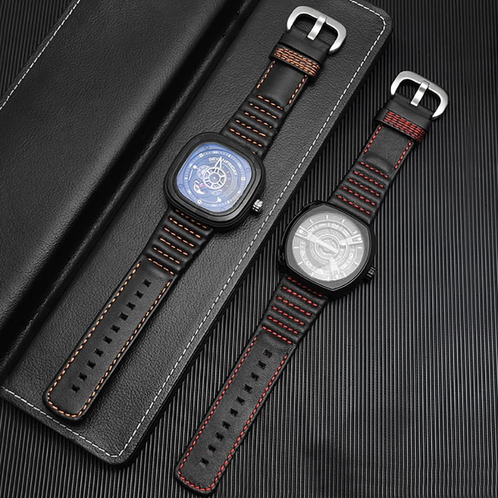 28mm Men's Genuine Leather Watch Band Compatible with Seven Friday M1 M2 P3 SF Calfskin Black Watch Straps with Heavy Duty Metal Buckle Watch Accessories