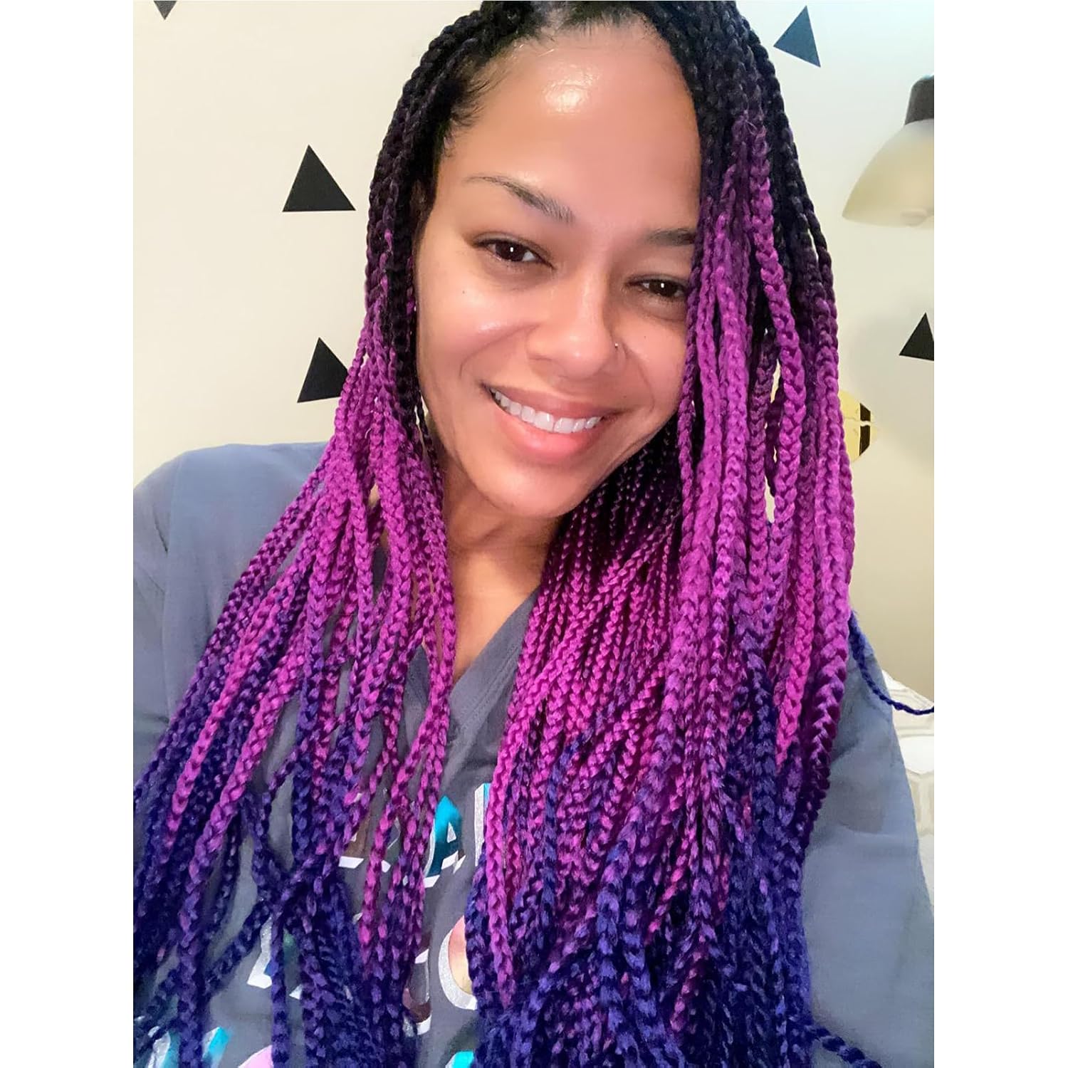 Box Braid Crochet Hair 24 Inch 6Packs Prelooped Braided Synthetic Medium Braids Ombre Purples Hair Extensions for Women (24 Inch,Black-Purple-Blue)